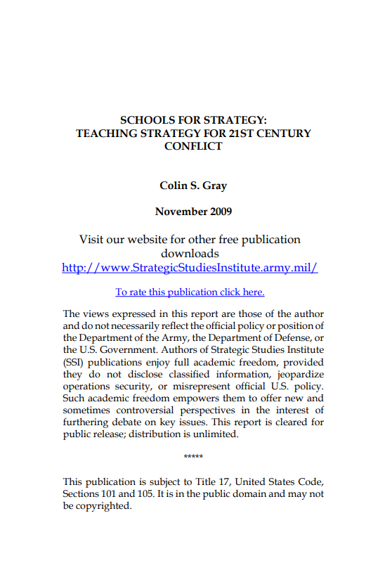  Schools for Strategy: Teaching Strategy for 21st Century Conflict