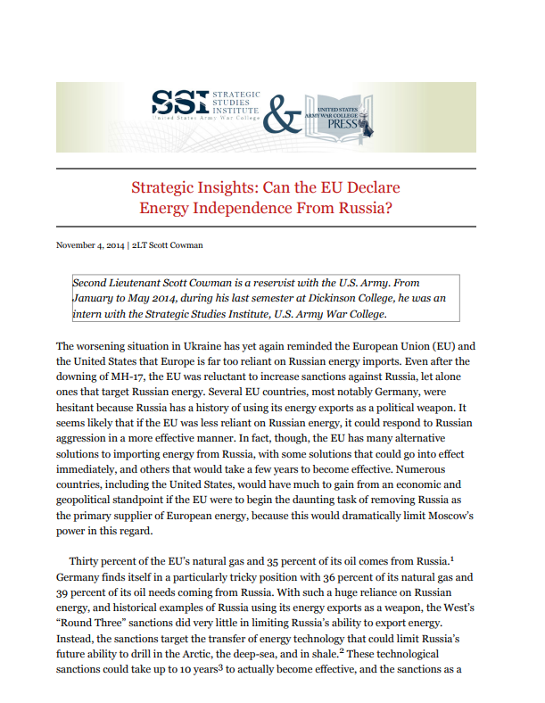  Strategic Insights: Can the EU Declare Energy Independence From Russia?