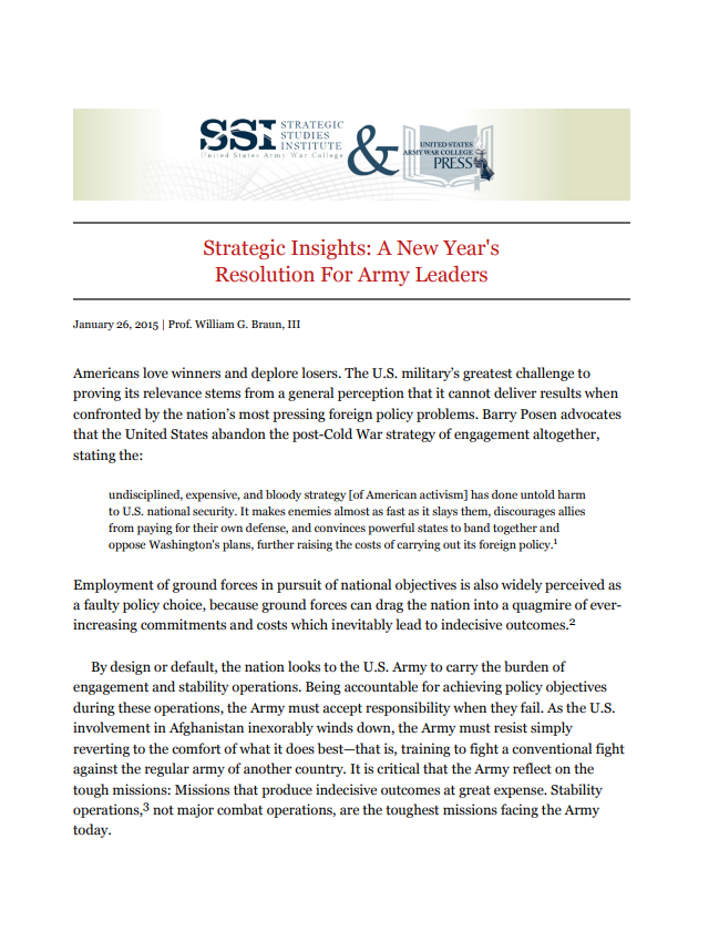  Strategic Insights: A New Year's Resolution For Army Leaders