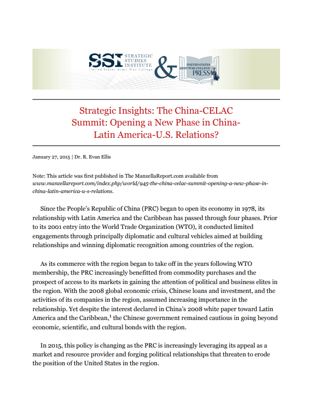  Strategic Insights: The China-CELAC Summit: Opening a New Phase in China-Latin America-U.S. Relations?