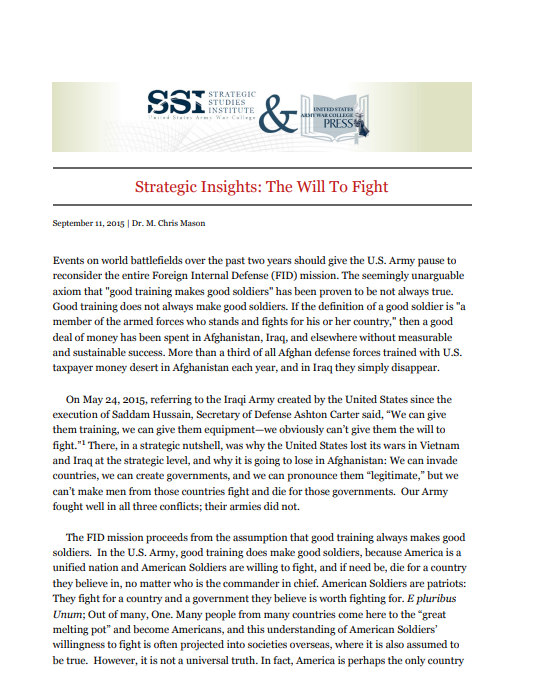  Strategic Insights: The Will To Fight