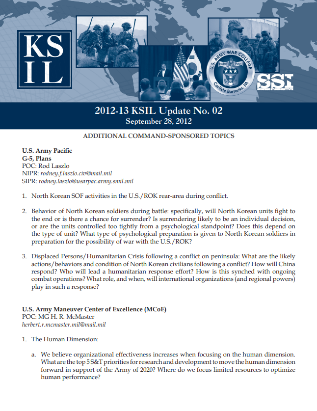  2012-2013 Key Strategic Issues List Update No. 2