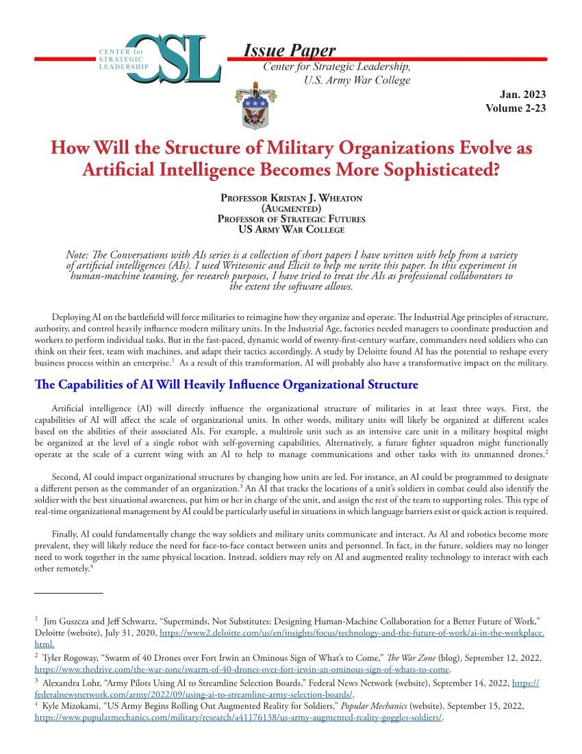  How Will the Structure of Military Organizations Evolve as Artificial Intelligence Becomes More Sophisticated?