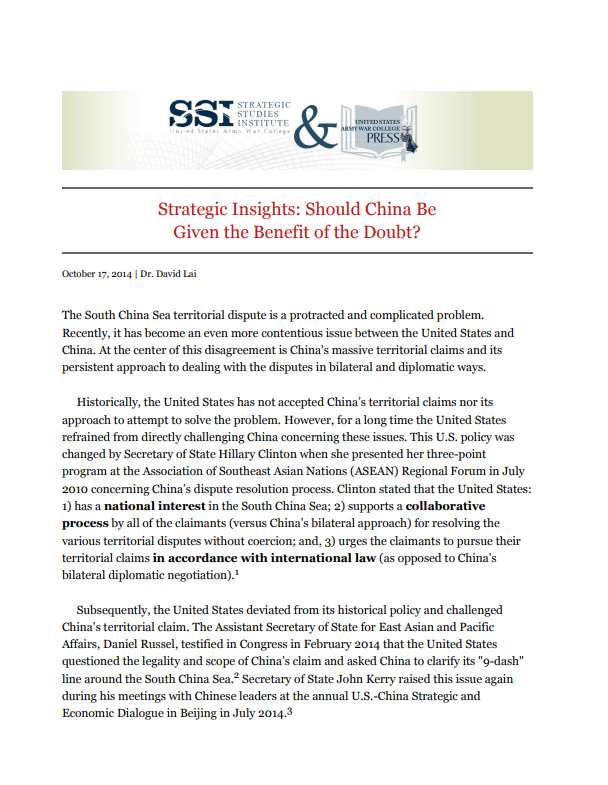  Strategic Insights: Should China Be Given the Benefit of the Doubt?