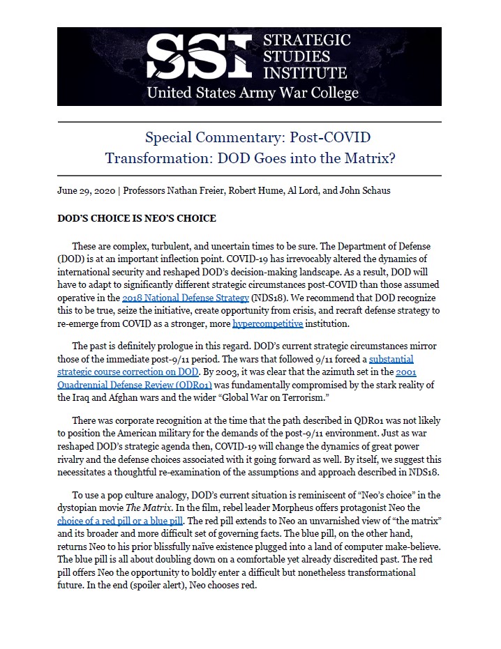  Post-COVID Transformation: DOD Goes into the Matrix?