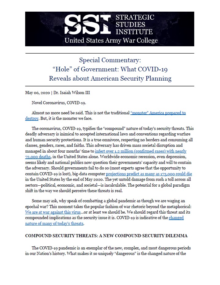  “Hole” of Government: What COVID-19 Reveals about American Security Planning
