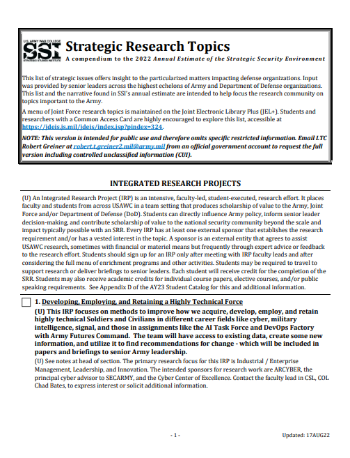  A Compendium to the 2022 Annual Estimate of the Strategic Security Environment