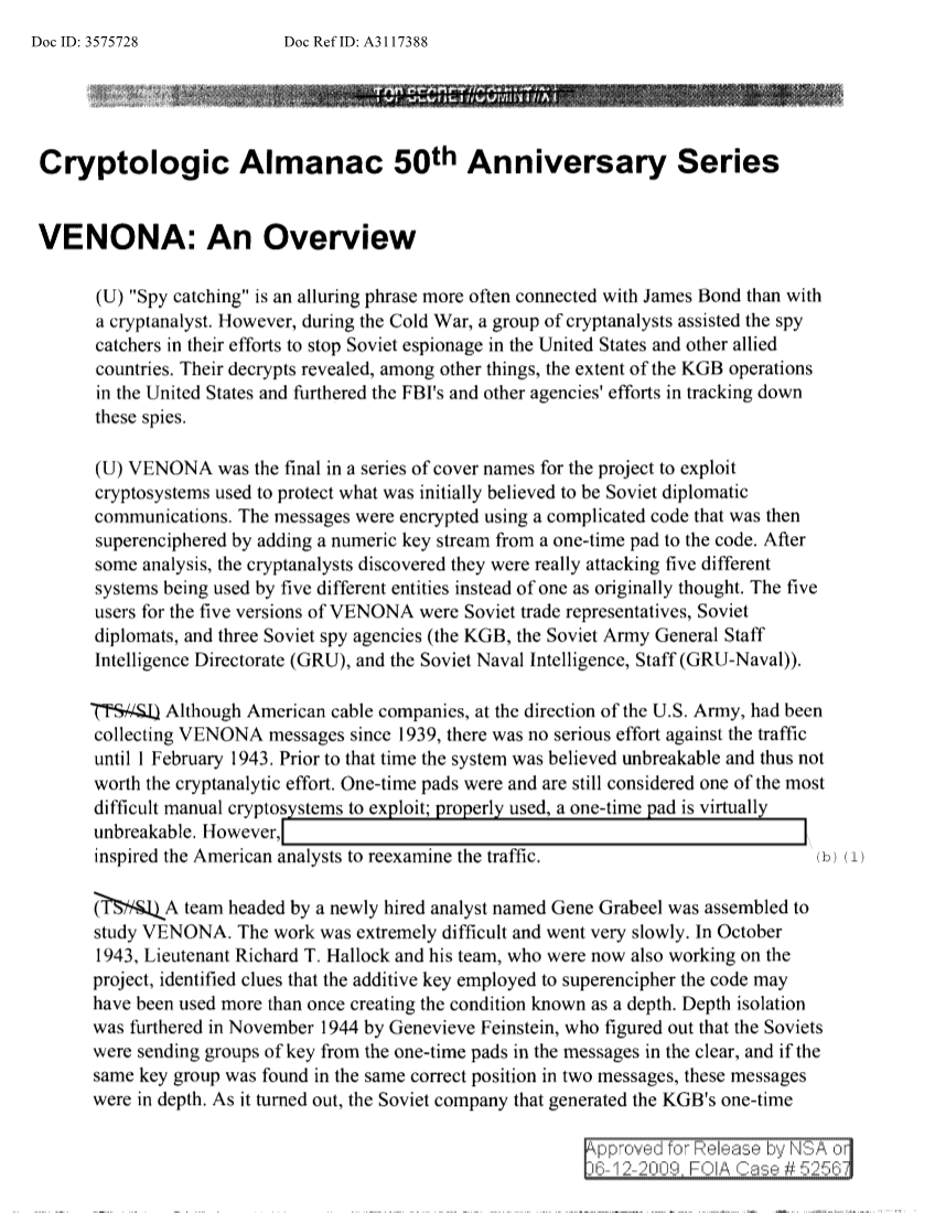  Cryptologic Almanac 50th Anniversary Series Venona: An Overview