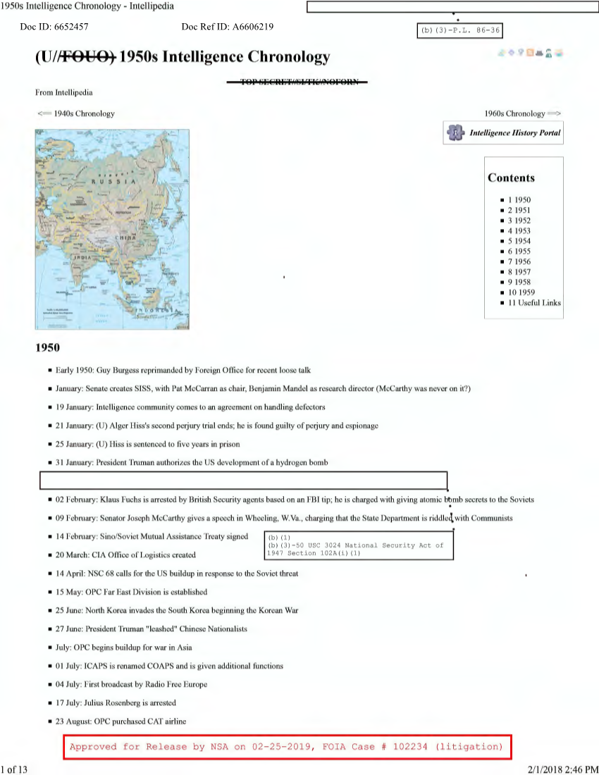  1950's Intelligence Chronology