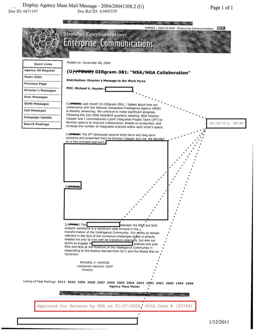  DIRGRAM-381 NSA-NGA COLLABORATION