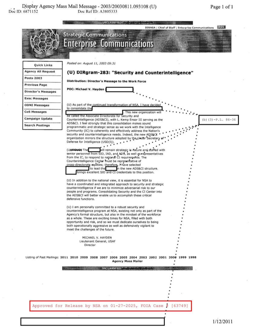  DIRGRAM-283 SECURITY AND COUNTERINTELLIGENCE