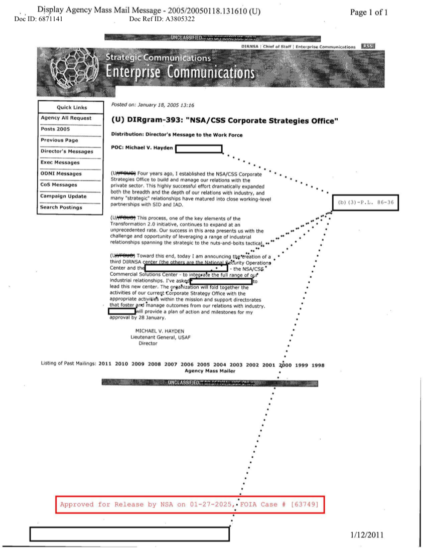  DIRGRAM-393 NSA-CSS CORPORATE STRATEGIES OFFICE