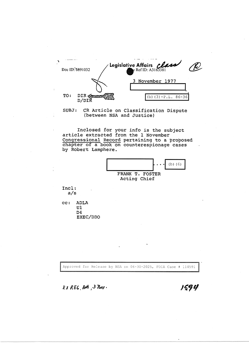  CR ARTICLE ON CLASSIFICATION DISPUTE (BETWEEN NSA AND JUSTICE).PDF