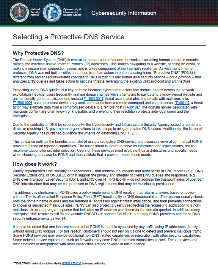  Info Sheet: Selecting a Protective DNS Service (June 2026 Update)