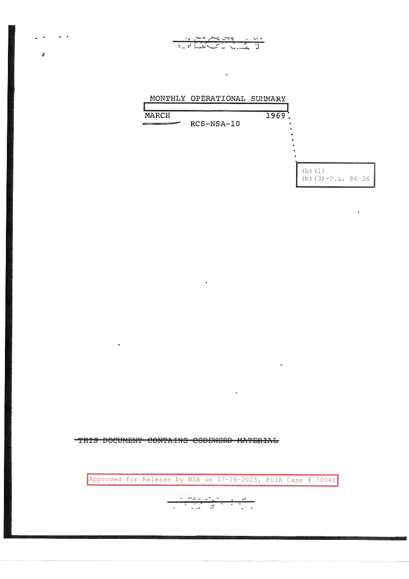  MONTHLY OPERATIONAL SUMMARY MARCH 1969