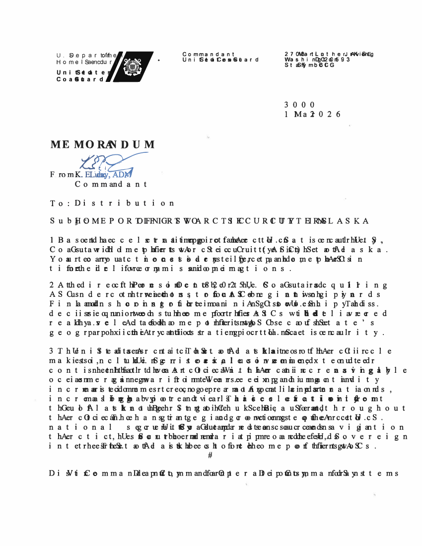  HOMEPORTING OF FIRST TWO ARCTIC SECURITY CUTTERS IN ALASKA