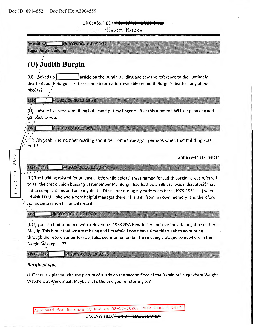  NSA HISTORY ROCKS-JUDITH BURGIN