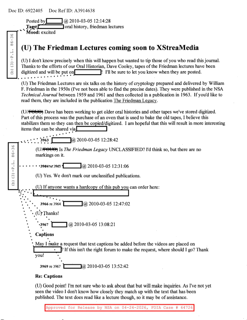 NSA HISTORY ROCKS-THE FRIEDMAN LECTURES COMING SOON TO XSTREAMEDIA
