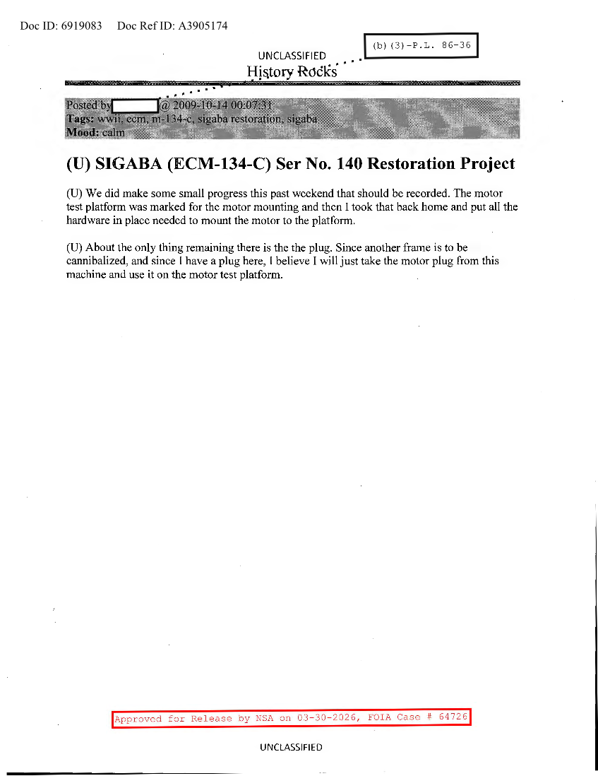 NSA HISTORY ROCKS-SIGABA-ECM-134-C-SER NO.140 RESTORATION PROJECT V14