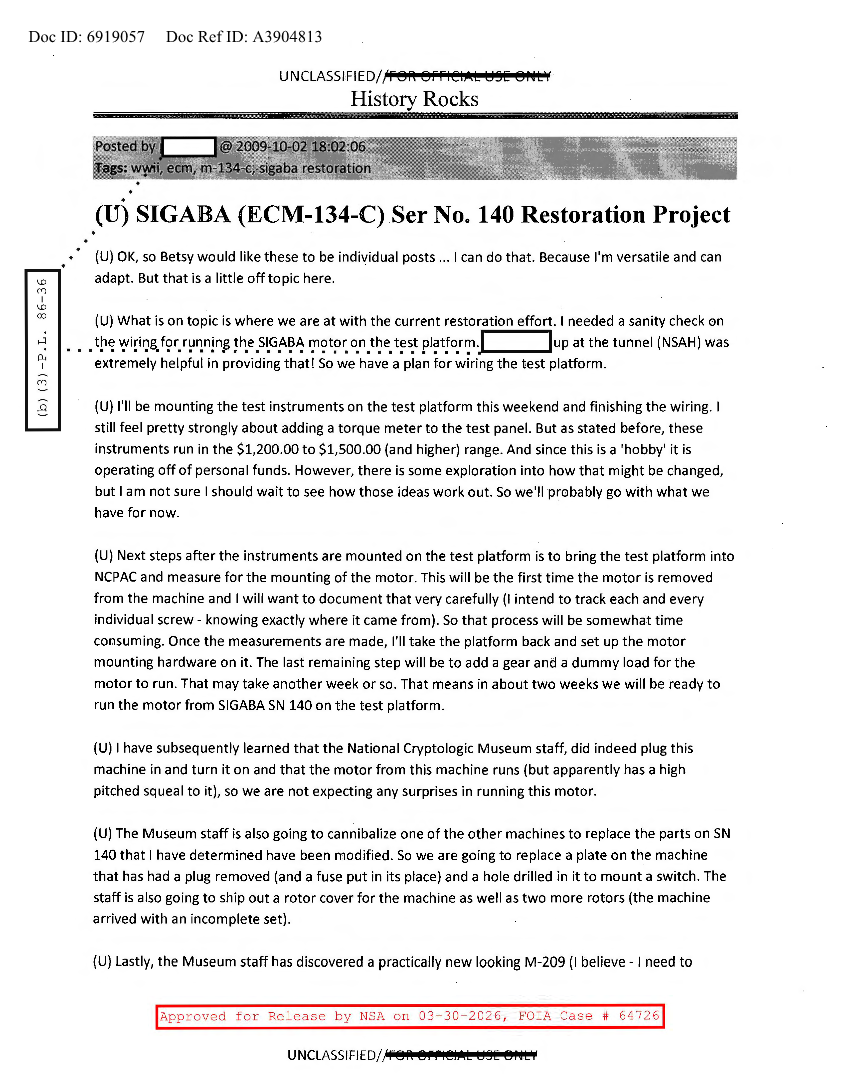  NSA HISTORY ROCKS-SIGABA-ECM-134-C-SER NO.140 RESTORATION PROJECT V8