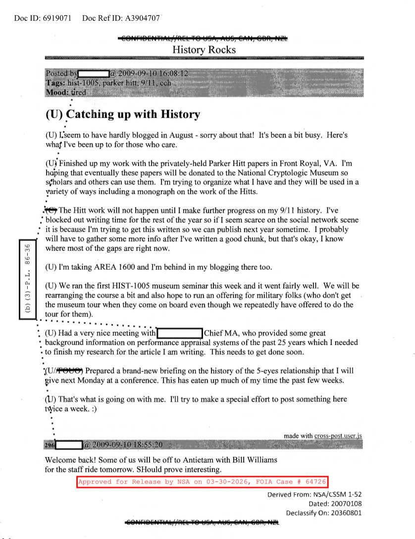  NSA HISTORY ROCKS-CATCHING UP WITH HISTORY