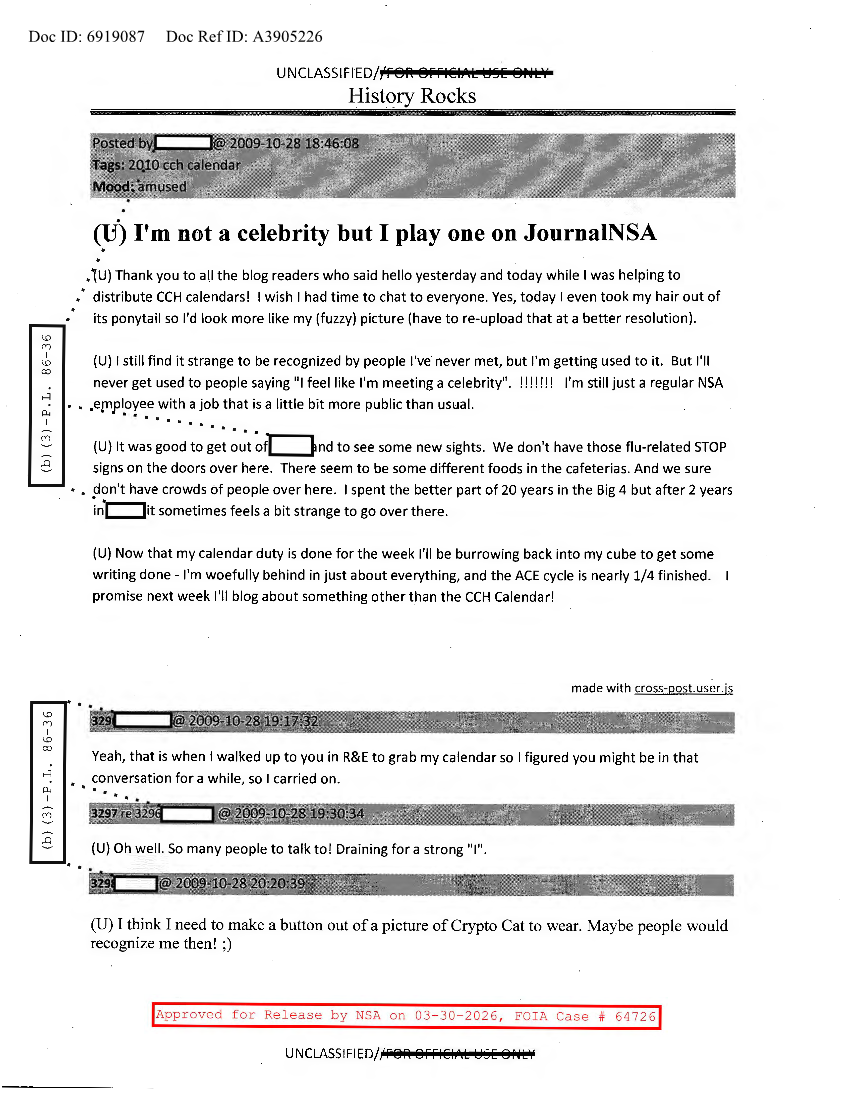  NSA HISTORY ROCKS-I'M NOT A CELEBRITY BUT I PLAY ONE ON JOURNALNSA