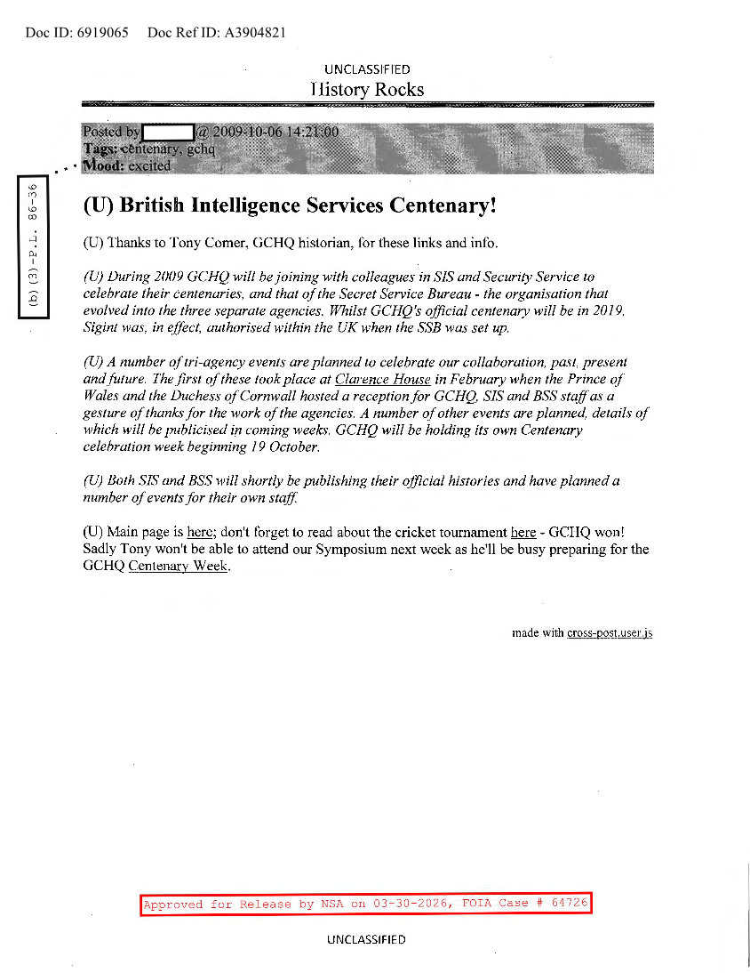  NSA HISTORY ROCKS-BRITISH INTELLIGENCE SERVICES CENTENARY!