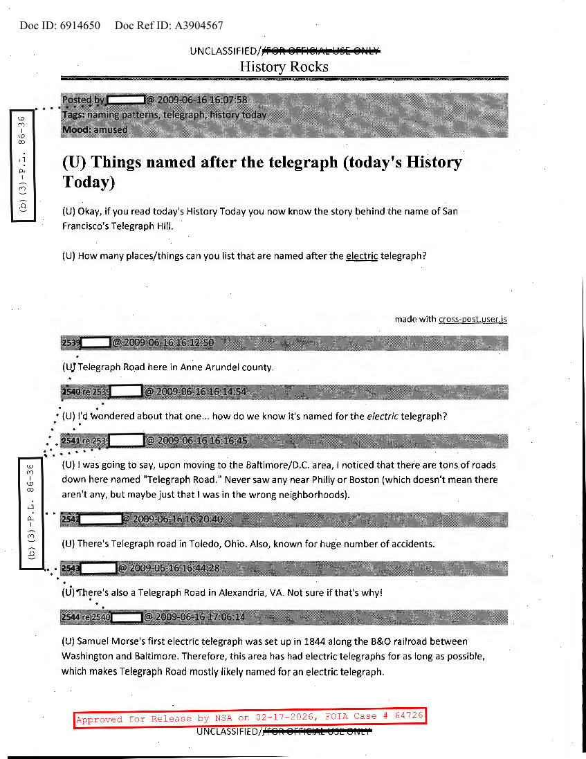  NSA HISTORY ROCKS-THINGS NAMED AFTER THE TELEGRAPH