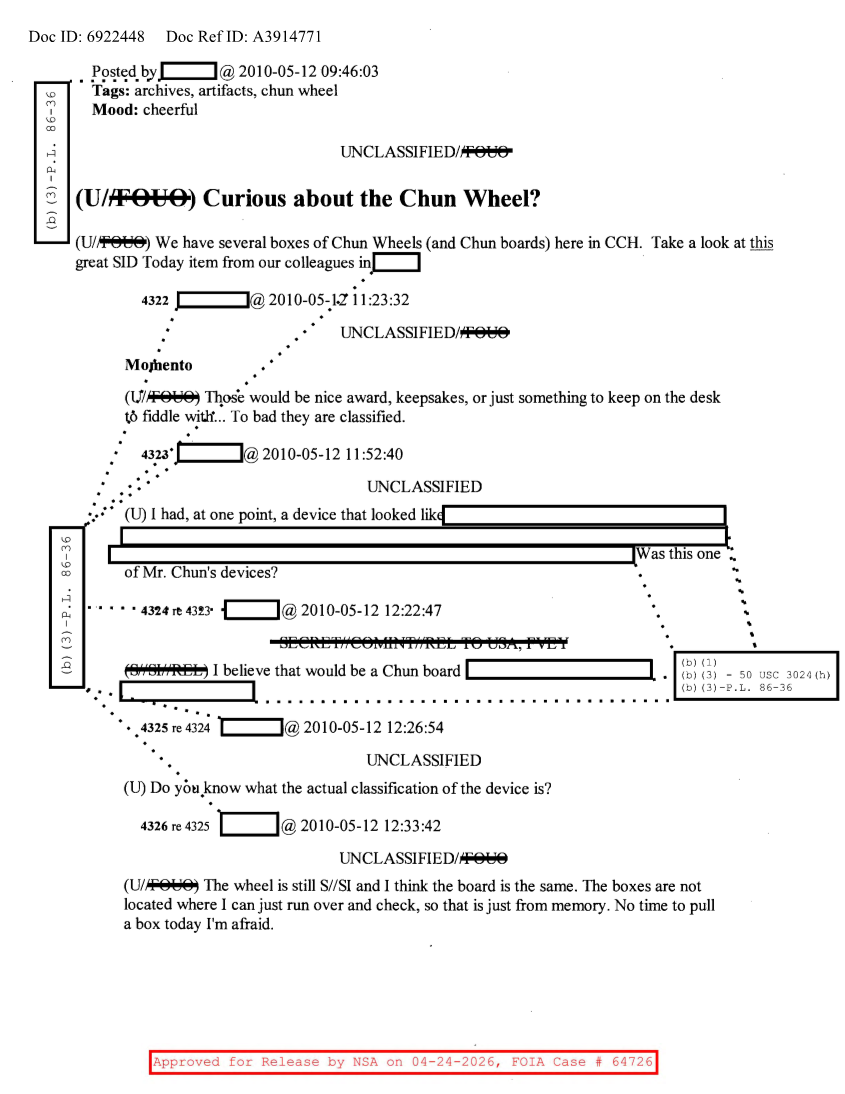 NSA HISTORY ROCK-CURIOUS ABOUT THE CHUN WHEEL