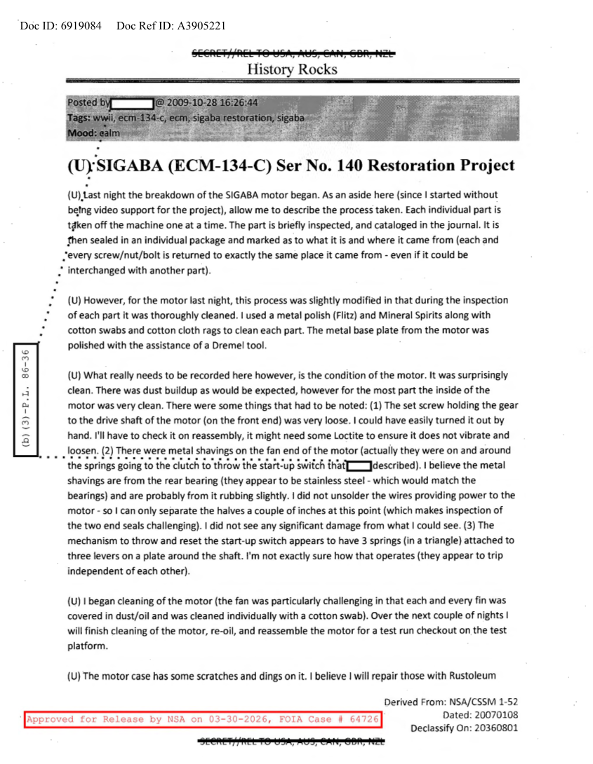  NSA HISTORY ROCKS-SIGABA-ECM-134-C-SER NO.140 RESTORATION PROJECT V15