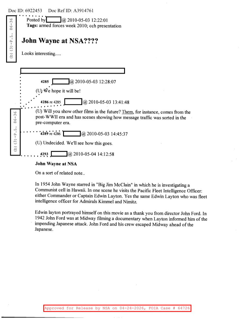  NSA HISTORY ROCKS-JOHN WAYNE AT NSA
