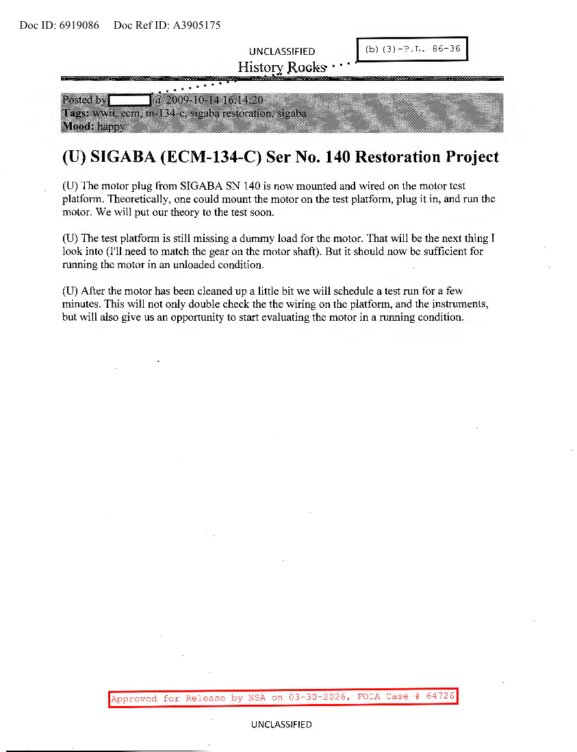  NSA HISTORY ROCKS-SIGABA-ECM-134-C-SER NO.140 RESTORATION PROJECT V17