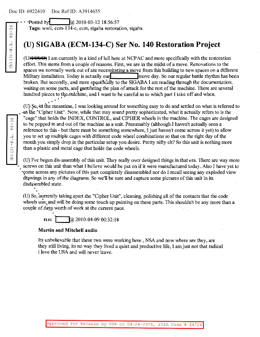  NSA HISTORY ROCKS-SIGABA-ECM-134-C-SER NO. 140 RESTORATION PROJECT V2