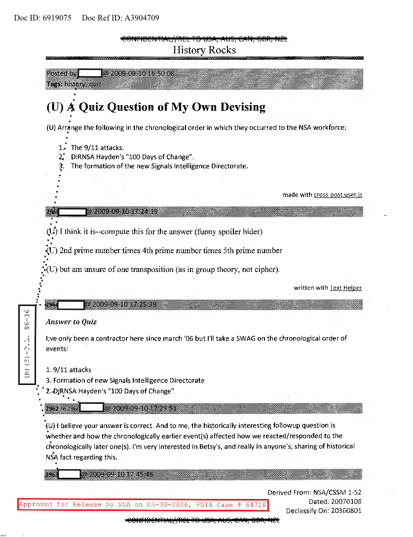  NSA HISTORY ROCKS-A QUIZ QUESTION OF MY OWN DEVISING