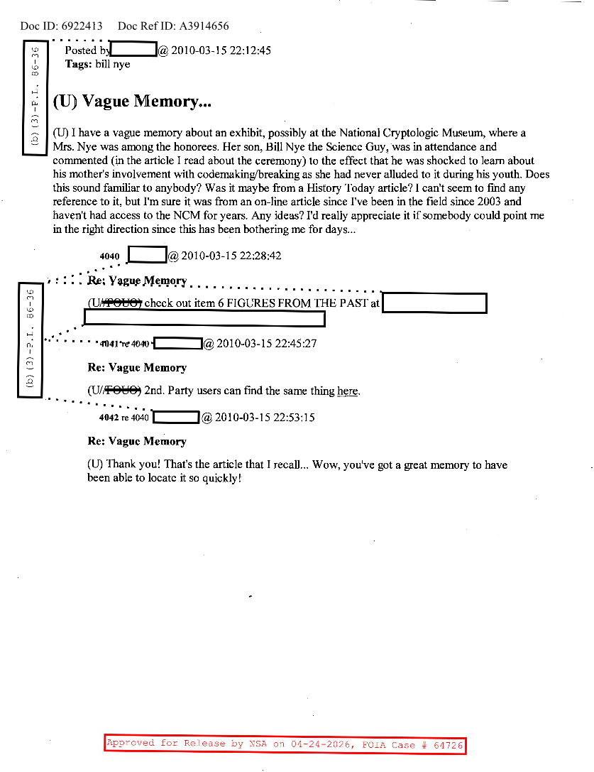  NSA HISTORY ROCKS-VAGUE MEMORY...