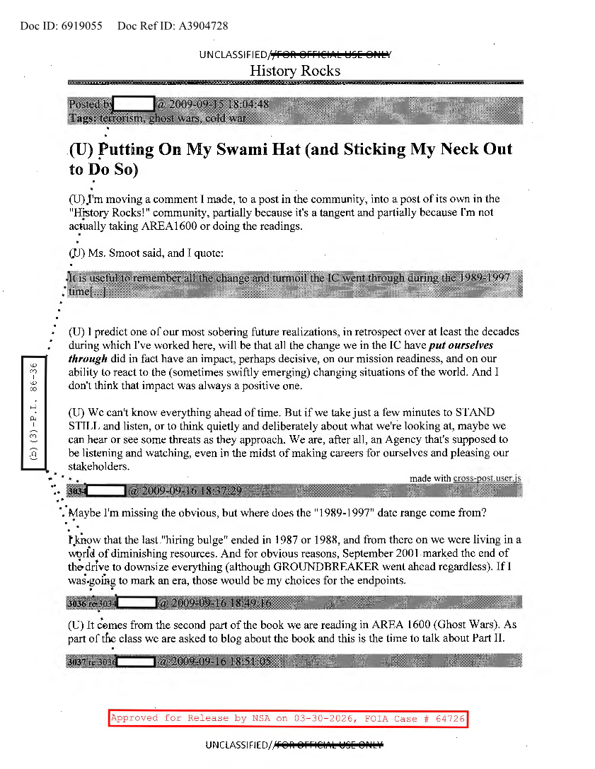  NSA HISTORY ROCKS-PUTTING ON MY SWAMI HAT