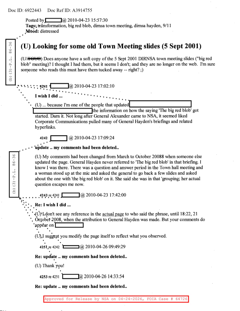  NSA HISTORY ROCKS-LOOKING FOR SOME OLD TOWN MEETING SLIDES-5 SEPT 2001