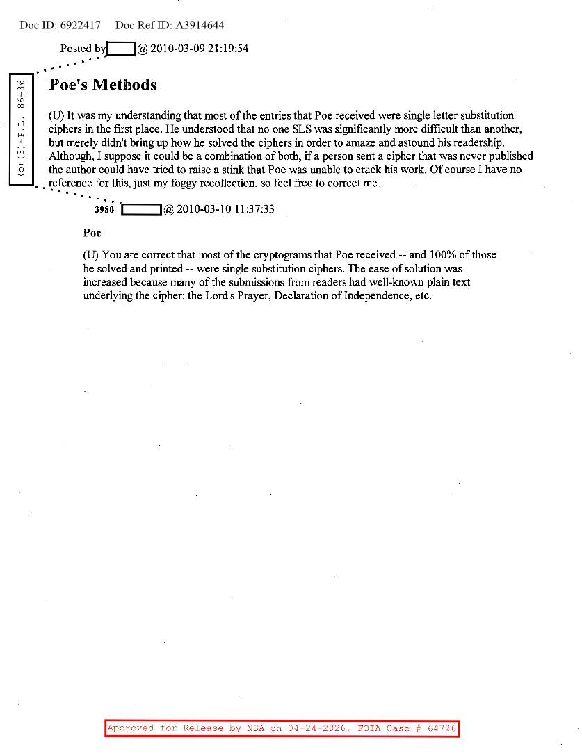  NSA HISTORY ROCKS-POE'S METHODS