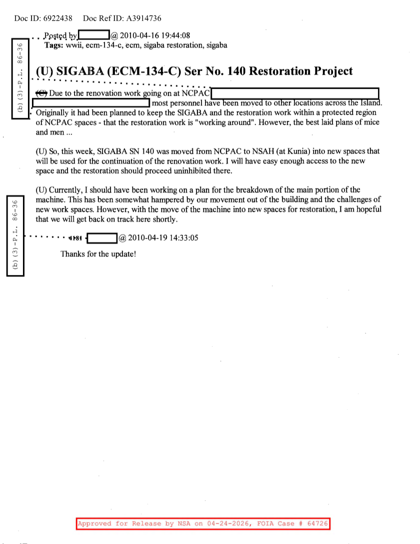  NSA HISTORY ROCKS-SIGABA-ECM-134-C-SER NO.140 RESTORATION PROJECT V6