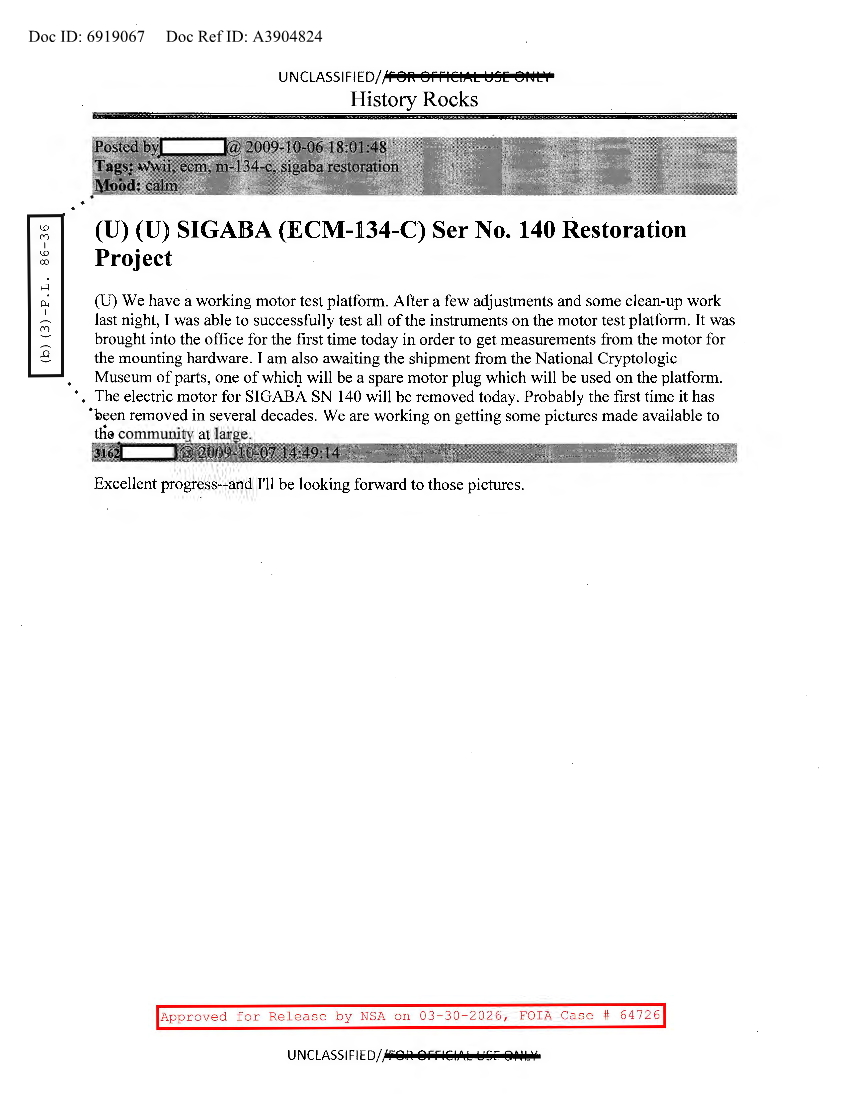  NSA HISTORY ROCKS-SIGABA-ECM-134-C-SER NO.140 RESTORATION PROJECT V11