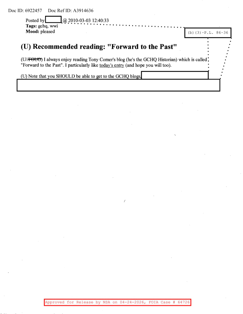  NSA HISTORY ROCKS-RECOMMENDED READING 'FORWARD TO THE PAST'