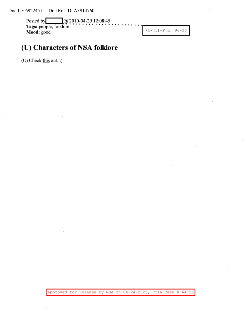  NSA HISTORY ROCKS-CHARACTERS OF NSA FOLKLORE.