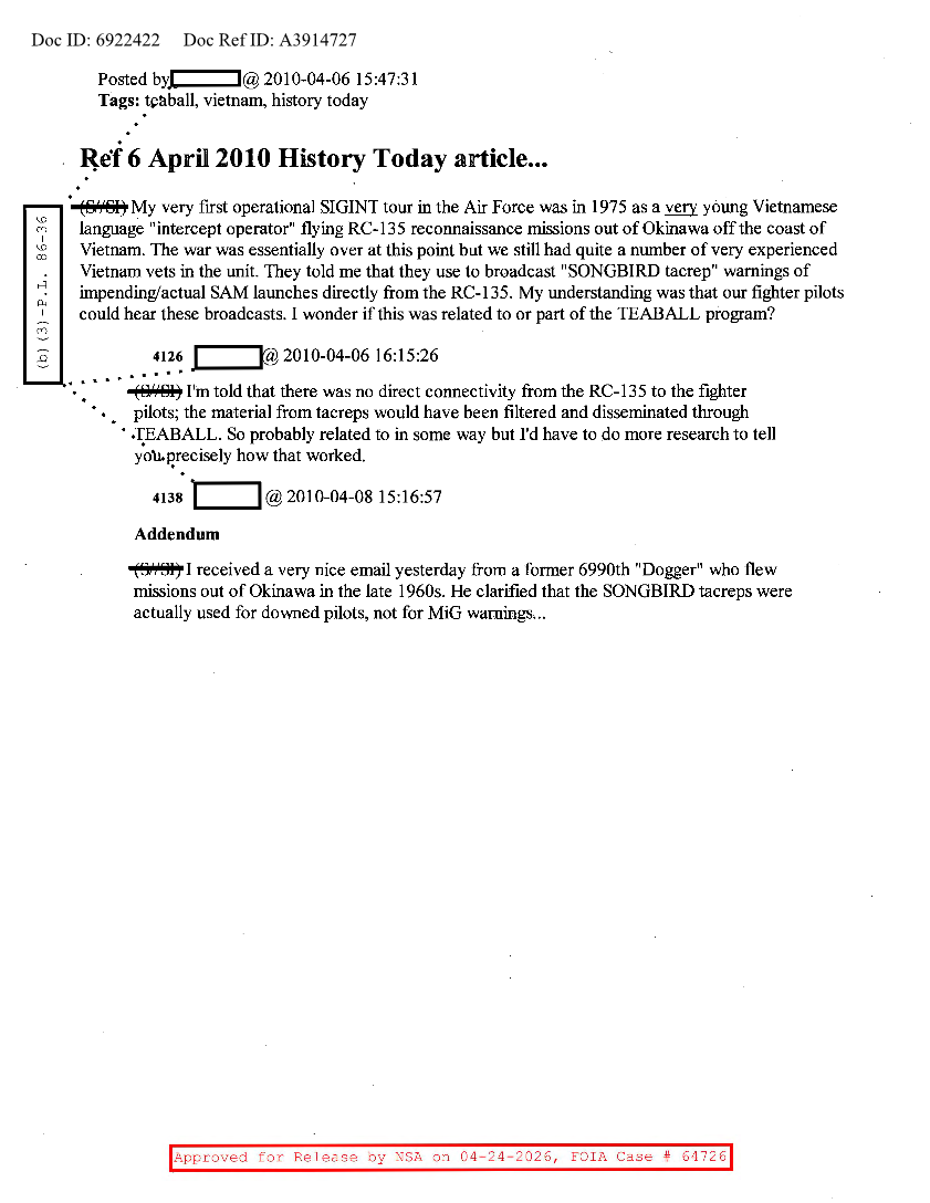  NSA HISTORY ROCKS-REF 6 APRIL 2010 HISTORY TODAY ARTICLE...