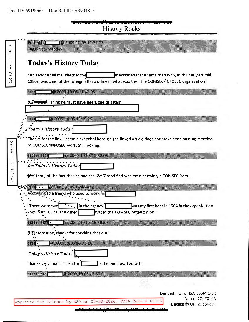  NSA HISTORY ROCKS-TODAY'S HISTORY TODAY