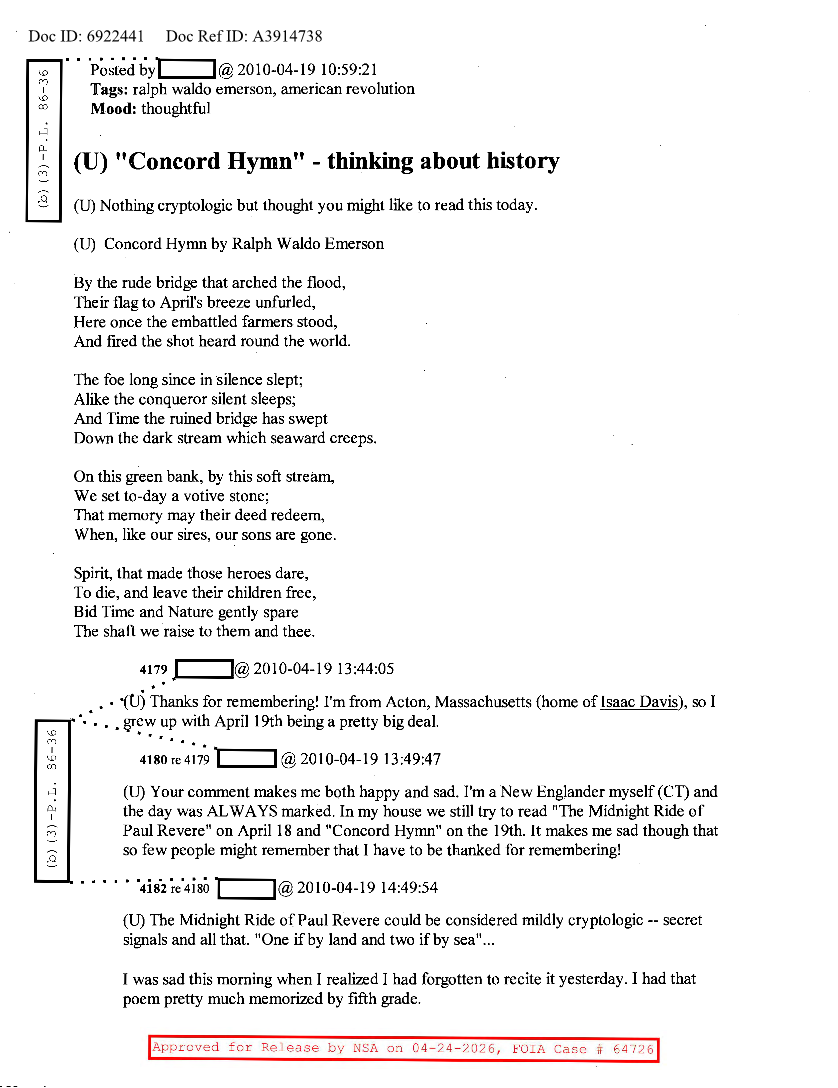  NSA HISTORY ROCKS-'CONCORD HYMN'-THINKING ABOUT HISTORY