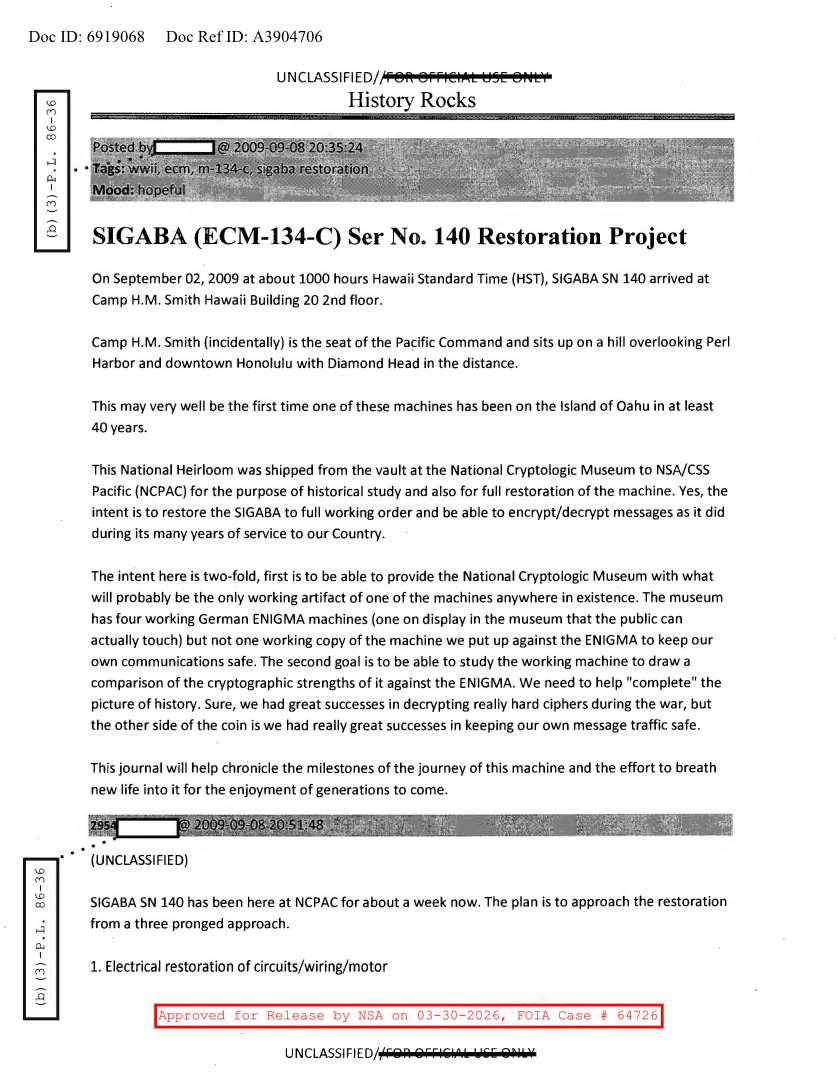  NSA HISTORY ROCKS-SIGABA-ECM-134-C-SER NO.140 RESTORATION PROJECT V11