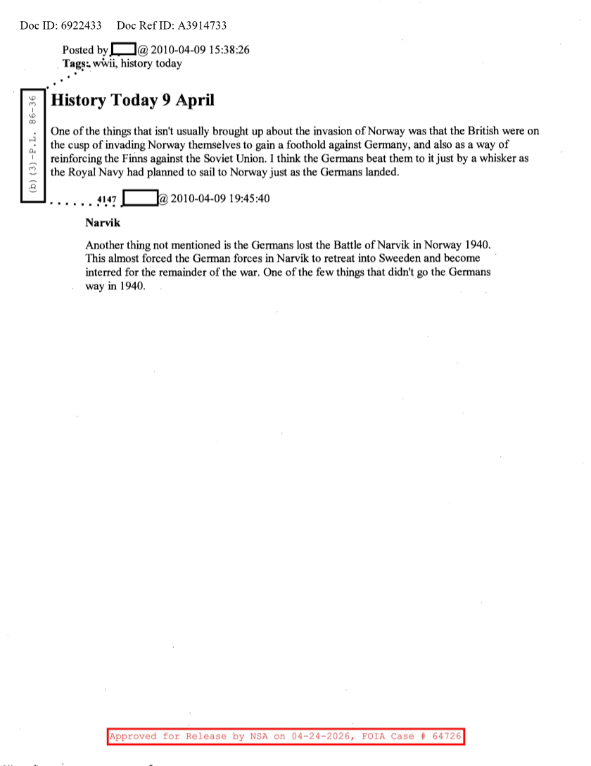  NSA HISTORY ROCKS-HISTORY TODAY 9 APRIL