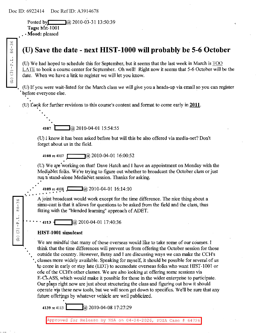  NSA HISTORY ROCKS-SAVE THE DATE-NEXT HIST-1000 WILL PROBABLY BE 5-6 OCTOBER