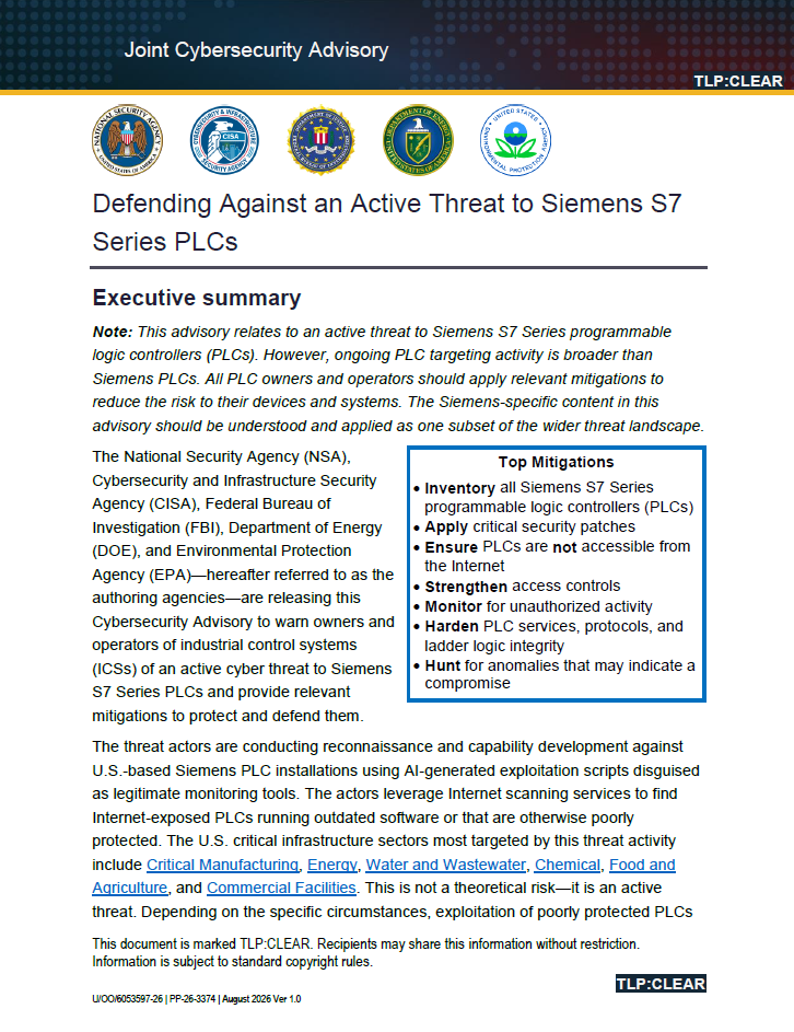  CSA: Defending Against an Active Threat to Siemens S7 Series PLCs
