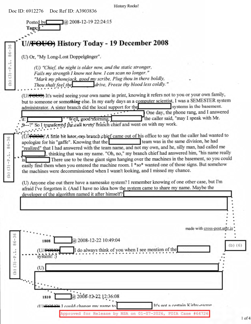  NSA HISTORY ROCKS-HISTORY TODAY-19 DECEMBER 2008
